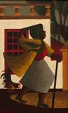 Diederick During, Windblown Lady and Rooster, oil on board
