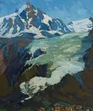 Clément Sénèque, Aiguille Du Midi - Village et Glacier des Bossons, oil on board