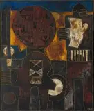 Lucky Sibiya, Abstract Composition, carved and painted wood panel