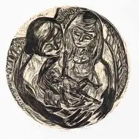Anna Alcock, Guardian Angel, woodcut print