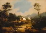 Thomas Baines, A Party Attacked, oil on paper laid down on canvas