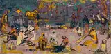 Camp Fire by Walter Battiss, oil on canvas, sold Nov 2017