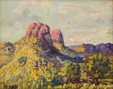 Moses Tladi, Two Hillocks, oil on board