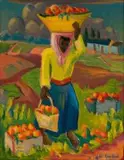 Fruit Carrier in a Landscape by Maggie Laubser, oil on board, sold Nov 2017