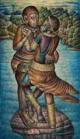 Helen Sebidi, The Traditional Lovers, oil on canvas