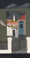 Lighthouse and Owl by Fred Page, oil and pencil on artist's board, sold Nov 2017