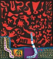 Walter Battiss, Calligraphic Forms, recto; Abstract Composition, verso, mixed media on canvas