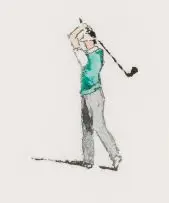 Luan Nel, The Golfer, colour aquatint