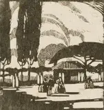 Clément Sénèque, An Old-Fashioned Garden, woodcut on Japanese tissue paper