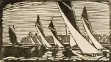 Clément Sénèque, Yachting, woodcut on Japanese tissue paper