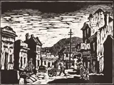 District Six by Gregoire Boonzaier, linocut, sold Sep 2017