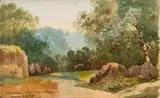 Abraham de Smidt, Silver River between George and Knysna, Sunday 19 July 1880, recto; Dam with Trees and Mountains in the Distance, verso, watercolour and pencil on paper