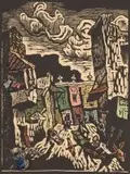 Gregoire Boonzaier, District Six, linocut with hand colouring
