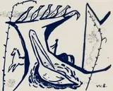 Behind the Rock-Shelter by Walter Battiss, colour woodcut, sold Sep 2017