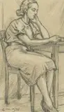 Erich Mayer, Seated Woman, pencil and pastel on paper