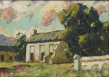 Sydney Carter, Farmstead, oil on canvas laid down on board