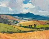 Landscape with Mountains by Piet van Heerden, oil on board, sold Sep 2017