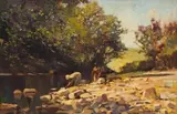 Errol Boyley, Figures by the Stream, oil on board