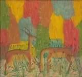 Pilipili Mulongoy, Two Gazelles, acrylic on calico