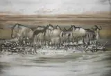 Blou Wildebeeste Herd by Gordon Vorster, watercolour on paper, offered Sep 2017