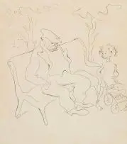 John Dronsfield, In The Park, ink on paper