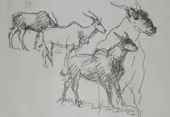 Eland Studies by Fritz Krampe, ink on paper, offered Sep 2017