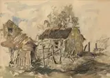 Alexander Rose-Innes, Houses, charcoal and watercolour on paper