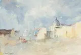 Alexander Rose-Innes, Street Scene with Mosque, watercolour on card