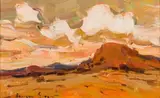 Landscape with Mountain by Adriaan Boshoff, oil on board, sold Sep 2017