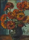 Otto Klar, Chrysanthemums in a Vase, oil on canvas laid down on board