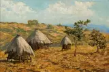 Otto Klar, Traditional Venda Huts and Food Stores, oil on board