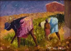 Michael Maimane, Women Working in the Field, oil on canvas laid down on board