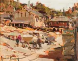 The Mine Yard by Adriaan Boshoff, oil on board, sold Sep 2017