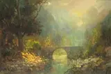 Bridge Over a Stream in a Wooded Landscape by Gabriel de Jongh, oil on canvas, sold Sep 2017