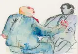 Robert Hodgins, Two Men, charcoal and watercolour on paper