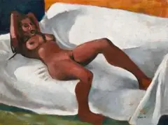 Reclining Nude on Sofa by Karl Gietl, oil on canvas, sold Jul 2017