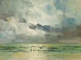 Two Figures Fishing on the Beach by Errol Boyley, oil on board, sold Jul 2017