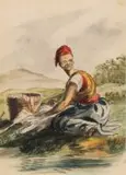 Thomas Baines, Cape Washerwoman at Stream, watercolour on paper