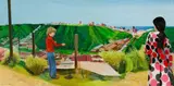 Marianne Podlashuc, Woman and Boy overlooking Port Elizabeth, oil on board