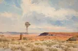 Goat Herder with His Flock at the Windmill by Christopher Tugwell, oil on board, sold Jul 2017