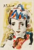 Harlequin Boy by Carl Büchner, oil on paper, sold Jul 2017