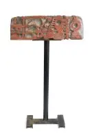 Lucky Sibiya, Horizontal Totem, carved and painted wood, mounted on a steel base