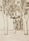 Cecil Skotnes, Crucifix and Cathedral, etching