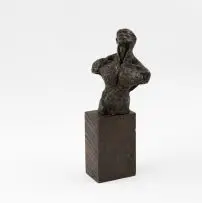 Kurt Lossgott, Grimacing Man, bronze mounted on a wooden base