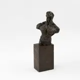 Kurt Lossgott, Grimacing Man, bronze mounted on a wooden base