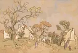 Rural Scenery by Gregoire Boonzaier, watercolour and charcoal heightened with white on brown paper, sold Jul 2017