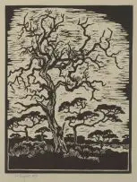 Hardekool Tree by Gregoire Boonzaier, linocut, sold Jul 2017