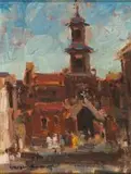 Church Tower, DBN by Adriaan Boshoff, oil on board, sold Jul 2017