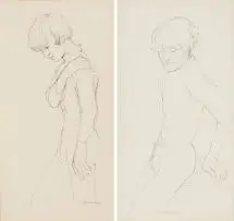 Fleur Ferri, Acrobats, two, pen on paper