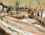 French Winter Landscape by Maud Sumner, watercolour and gouache on paper, sold Jul 2017